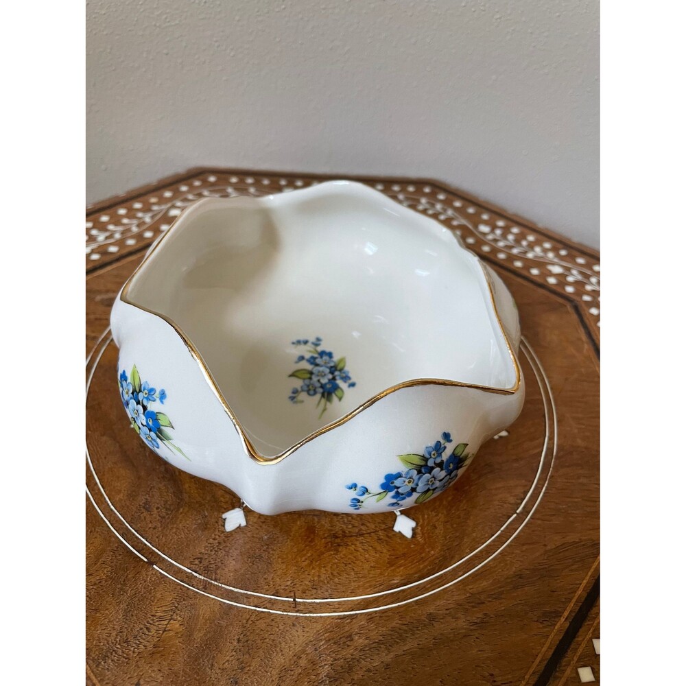 Vintage Bel-Terr China 22KT Gold Blue Flower Bowl Dish